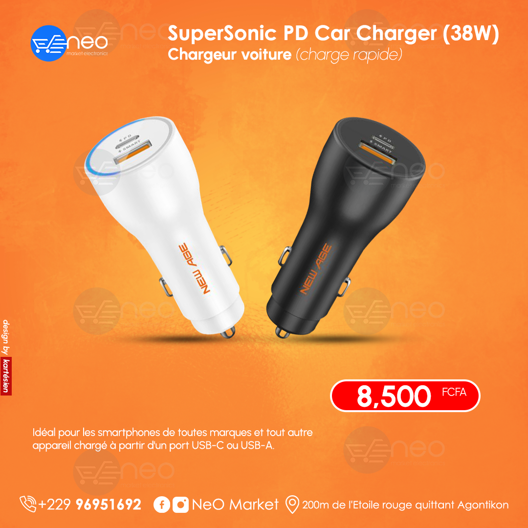 SuperSonic PD Car Charger (38W) Chargeur voiture ( charge rapide )