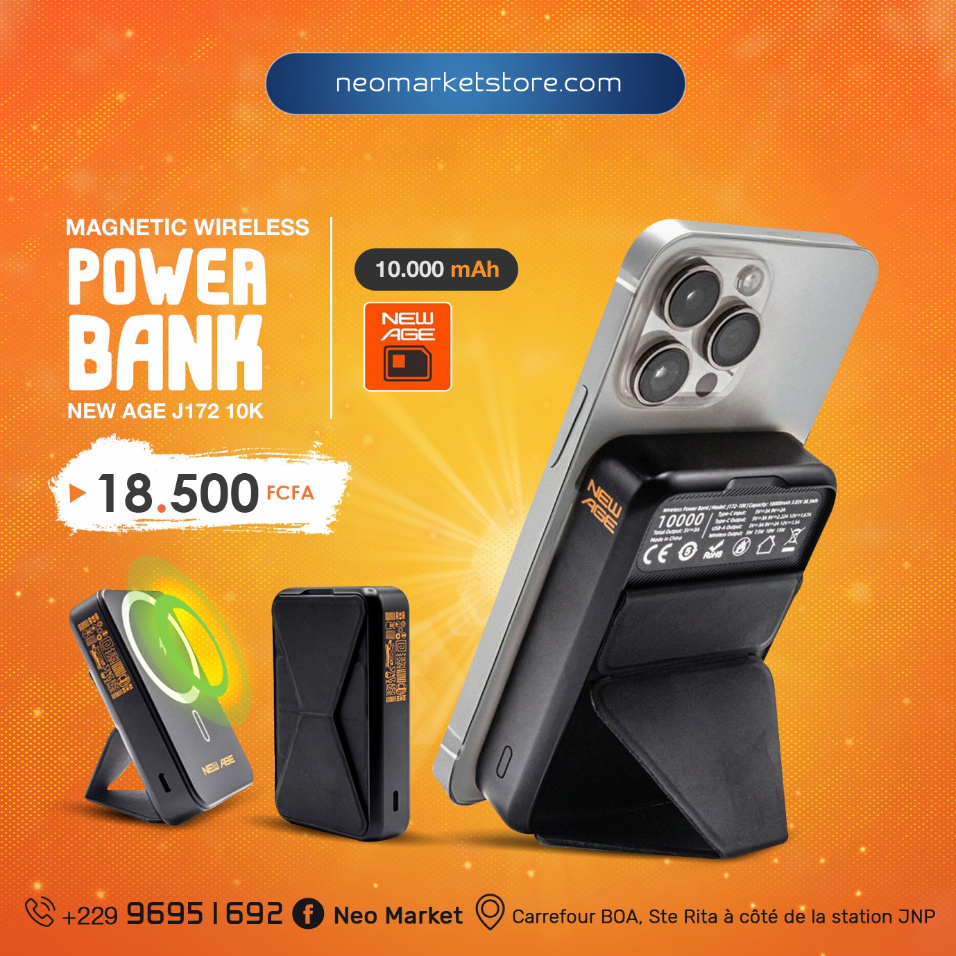 Power bank NEW AGE J172 10K Wireless, magnetic